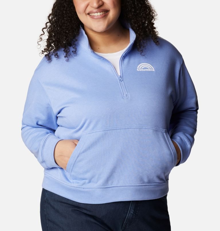 Women's Columbia Trek French Terry Half Zip Sweatshirts Light Blue | Plus Size CA-U4AC0